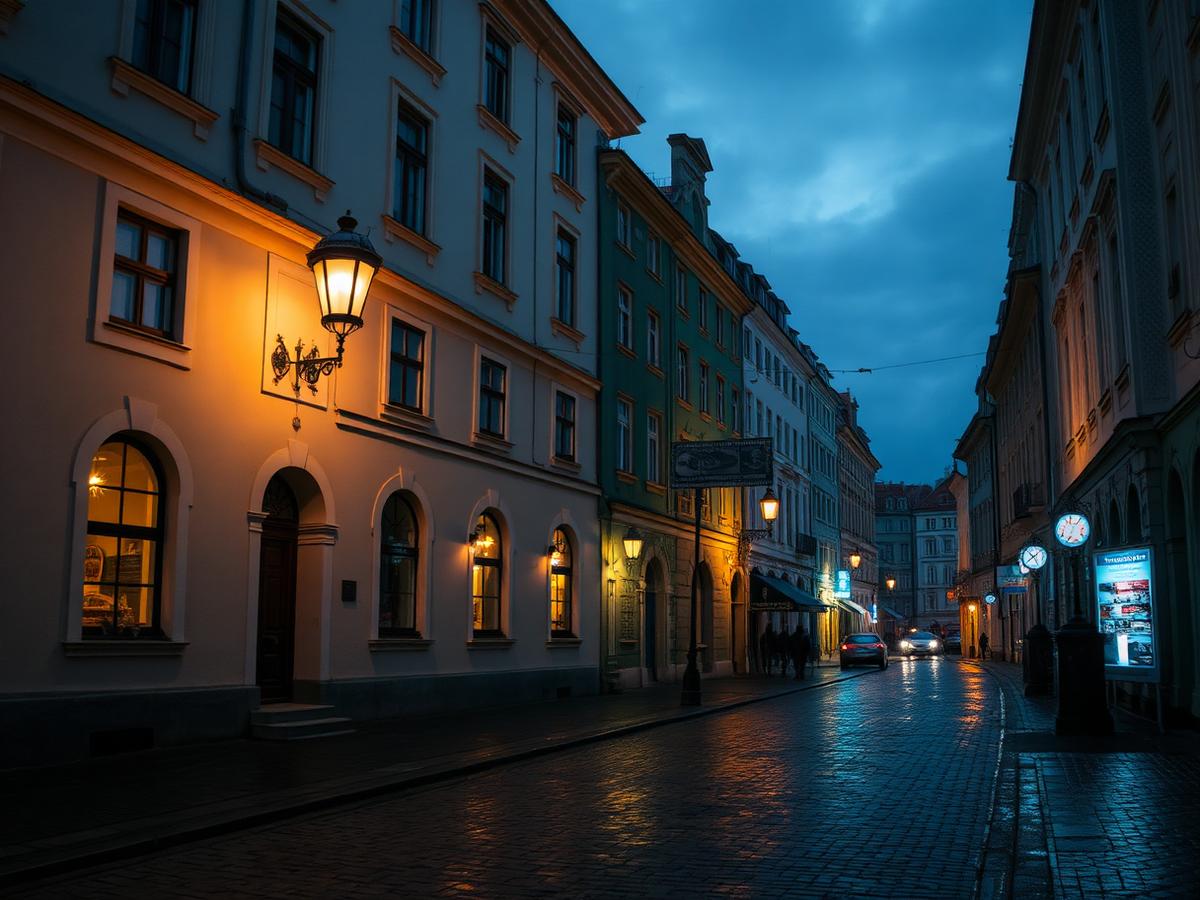 Večerní ulice v historickém centru Opavy